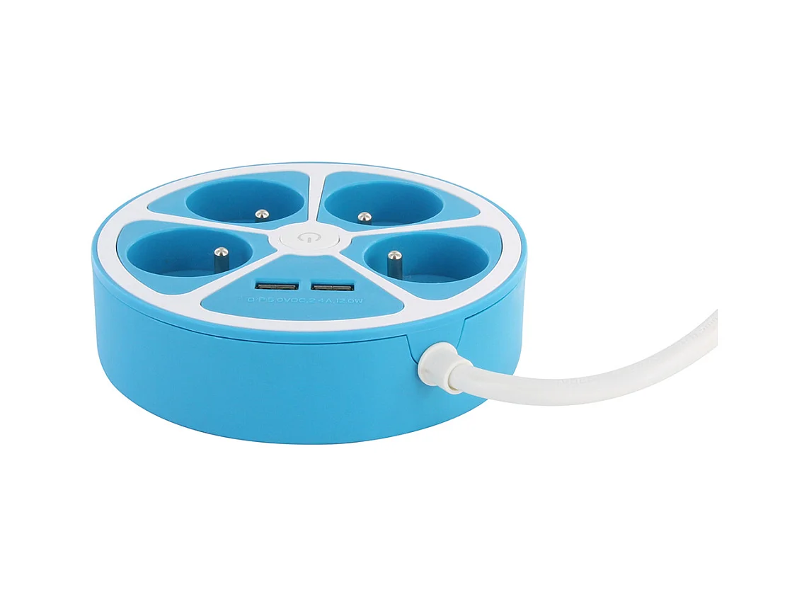 Bloc multiprise cercle 4x16A USB A+C Bleu - Chacon
