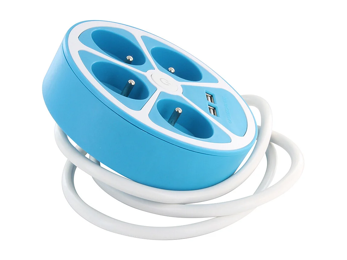Bloc multiprise cercle 4x16A USB A+C Bleu - Chacon