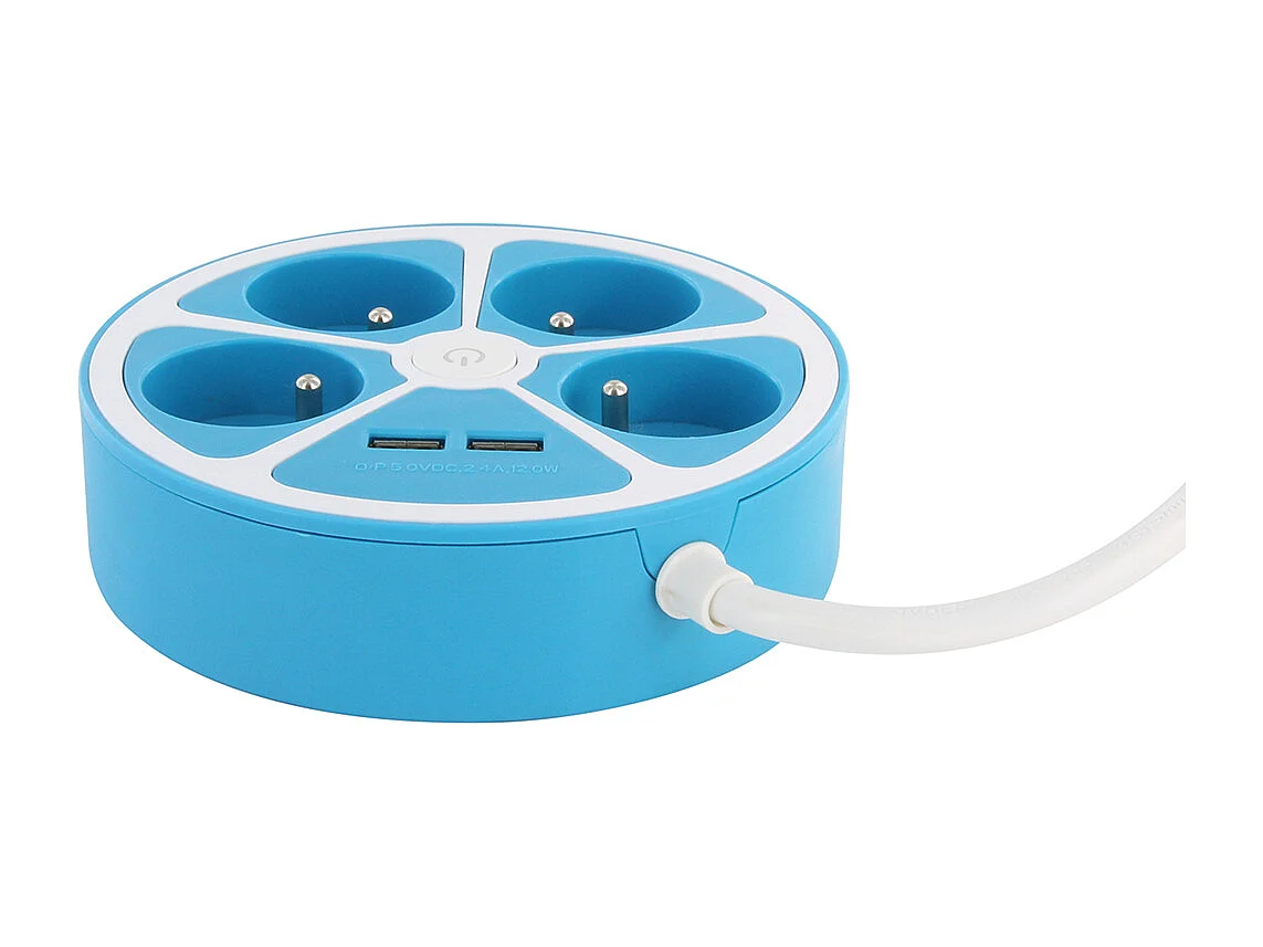 Bloc multiprise cercle 4x16A USB A+C Bleu - Chacon