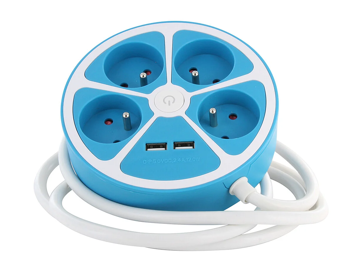 Bloc multiprise cercle 4x16A USB A+C Bleu - Chacon