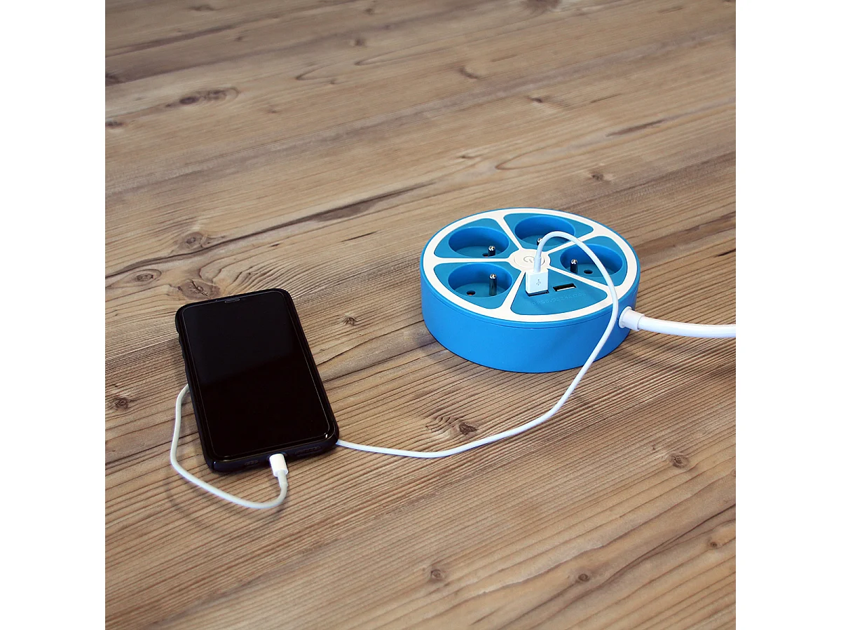 Bloc multiprise cercle 4x16A USB A+C Bleu - Chacon