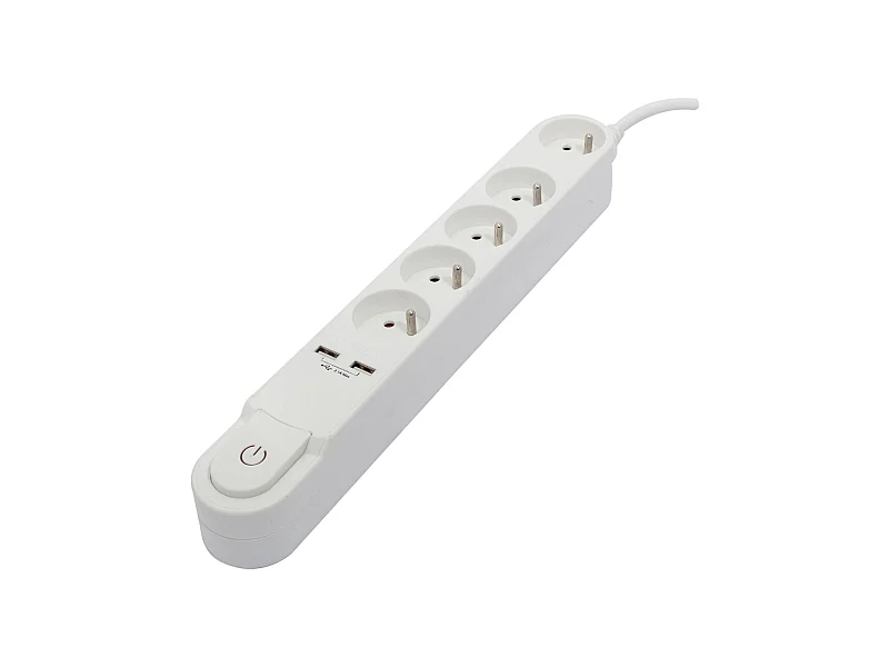 Multiprise Design 5x16A + 2xUSB 1,5m - Blanc - Chacon