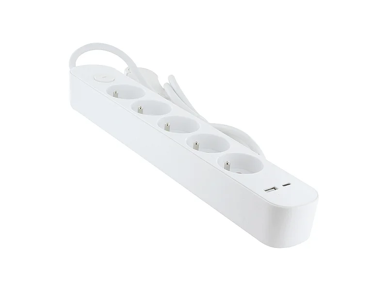 Bloc multiprise 5x16A USB-A+USB-C - câble 1,5m - Chacon