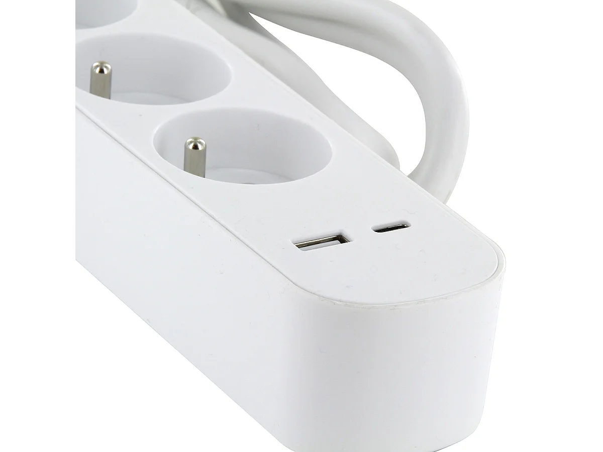 Bloc multiprise 5x16A USB-A+USB-C - câble 1,5m - Chacon