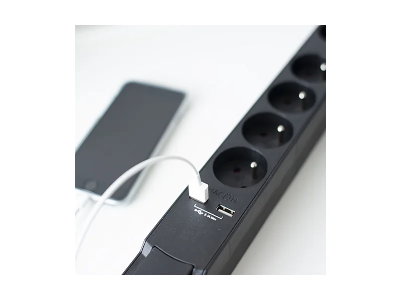 Multiprise Design 5x16A + 2xUSB 1,5m - Noir - Chacon