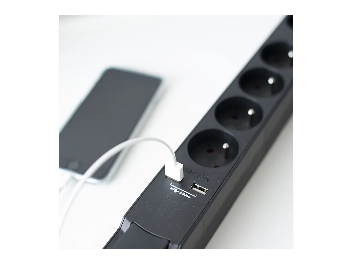 Multiprise Design 5x16A + 2xUSB 1,5m - Noir - Chacon