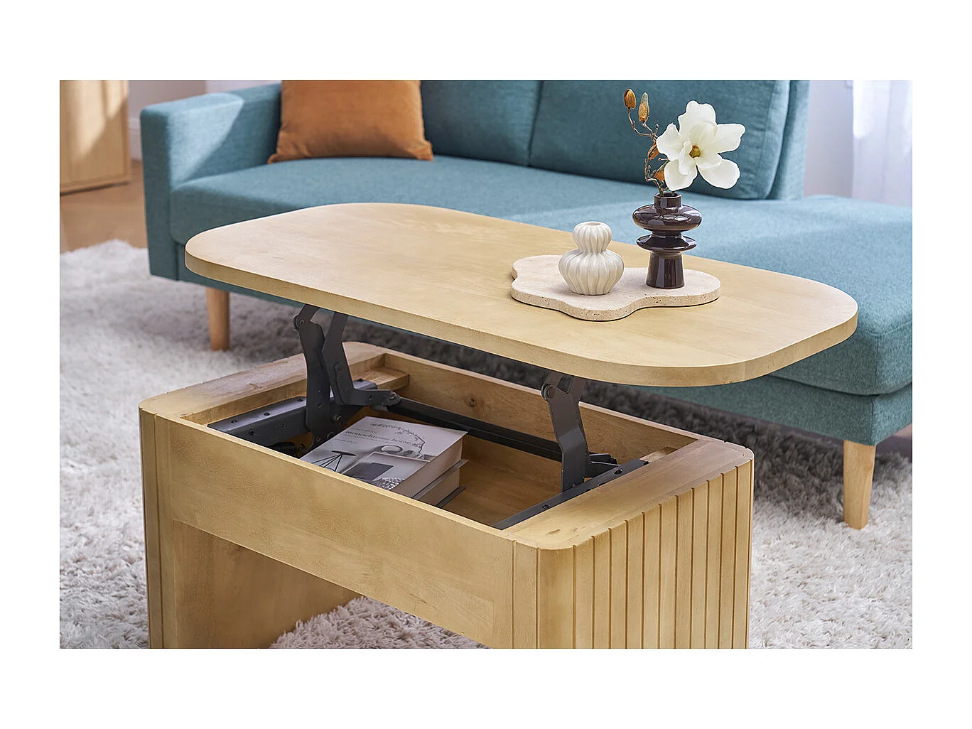 Rechteckiger Couchtisch aus massivem Mangoholz mit Hubfunktion L100 cm LATIGO