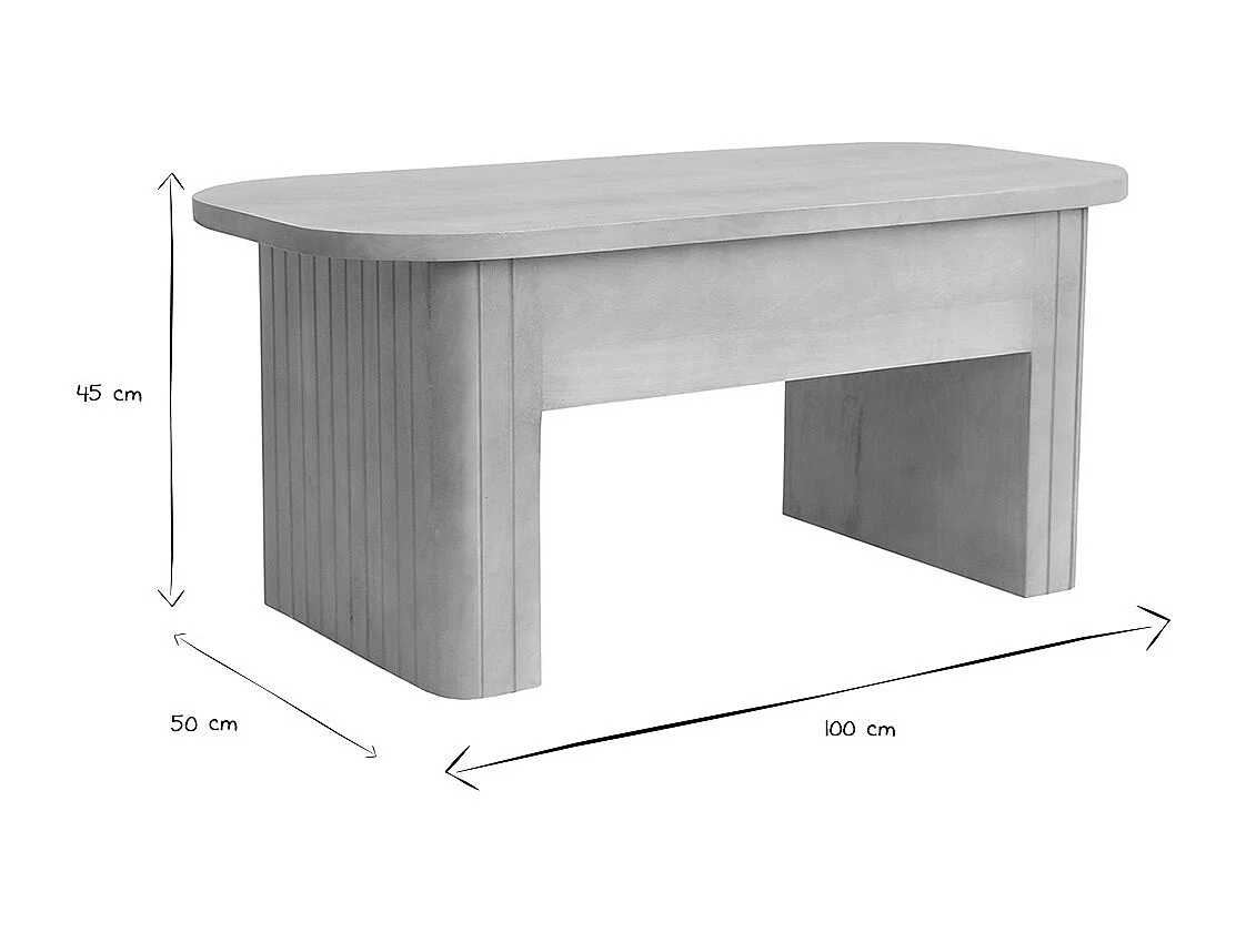 Rechteckiger Couchtisch aus massivem Mangoholz mit Hubfunktion L100 cm LATIGO