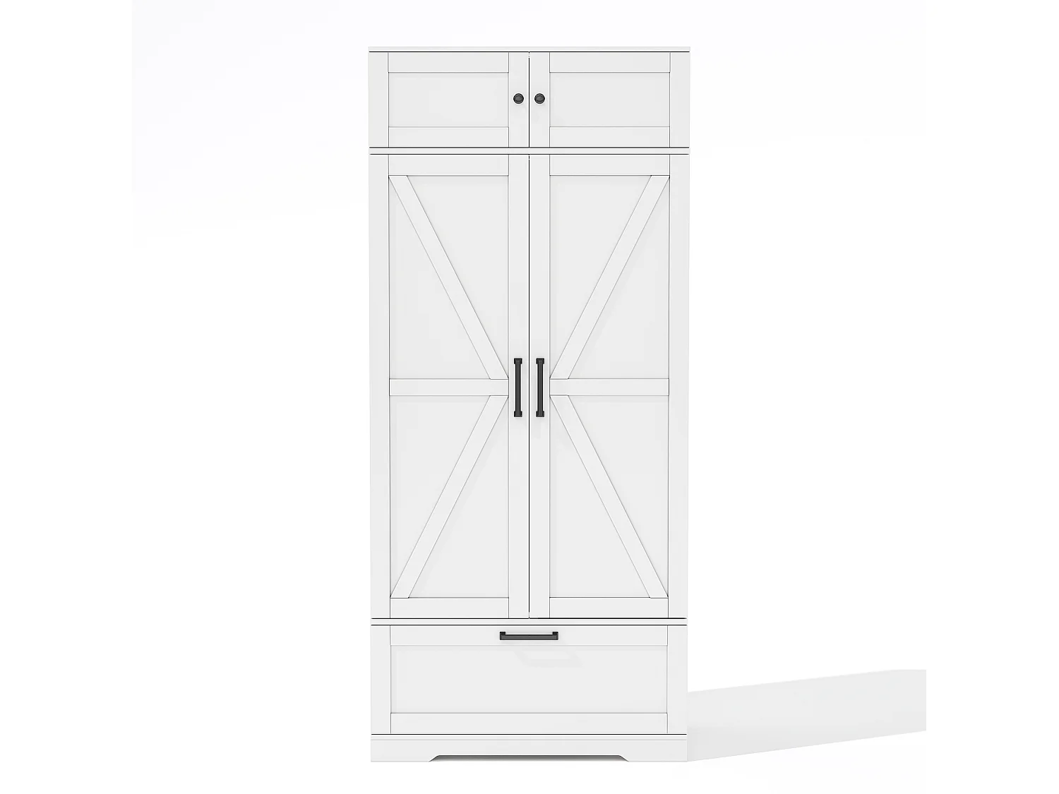 Buffet kuchenny 80x40x180 cm - z regulowanymi półkami i stojakiem na wino - z 1 szufladą i 4 drzwiami - Biały