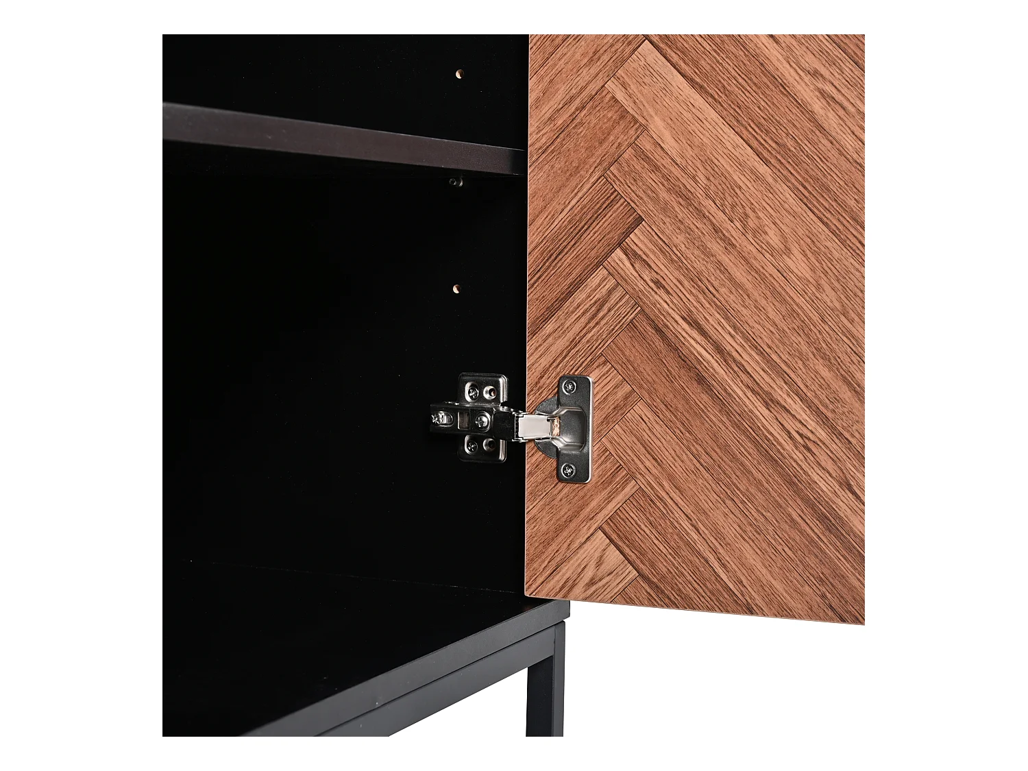 Anrichte 145x40x67 cm - 3 Schubladen und 2 Türen - mit verstellbaren Regalen - Natur + Schwarz