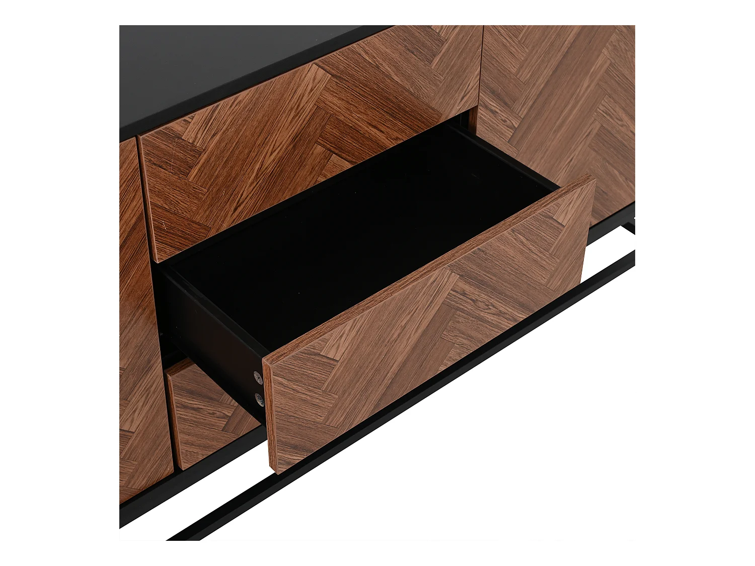 Kredens 145x40x67 cm - 3 szuflady i 2 drzwi - z regulowanymi półkami - Naturalny + Czarny