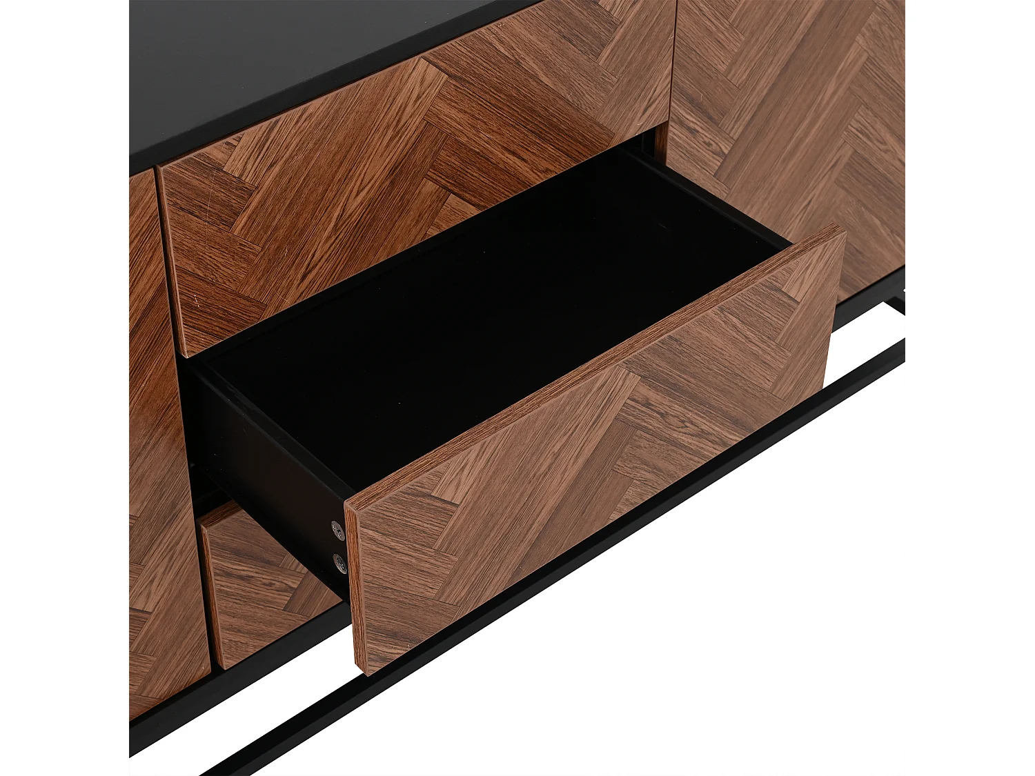 Anrichte 145x40x67 cm - 3 Schubladen und 2 Türen - mit verstellbaren Regalen - Natur + Schwarz