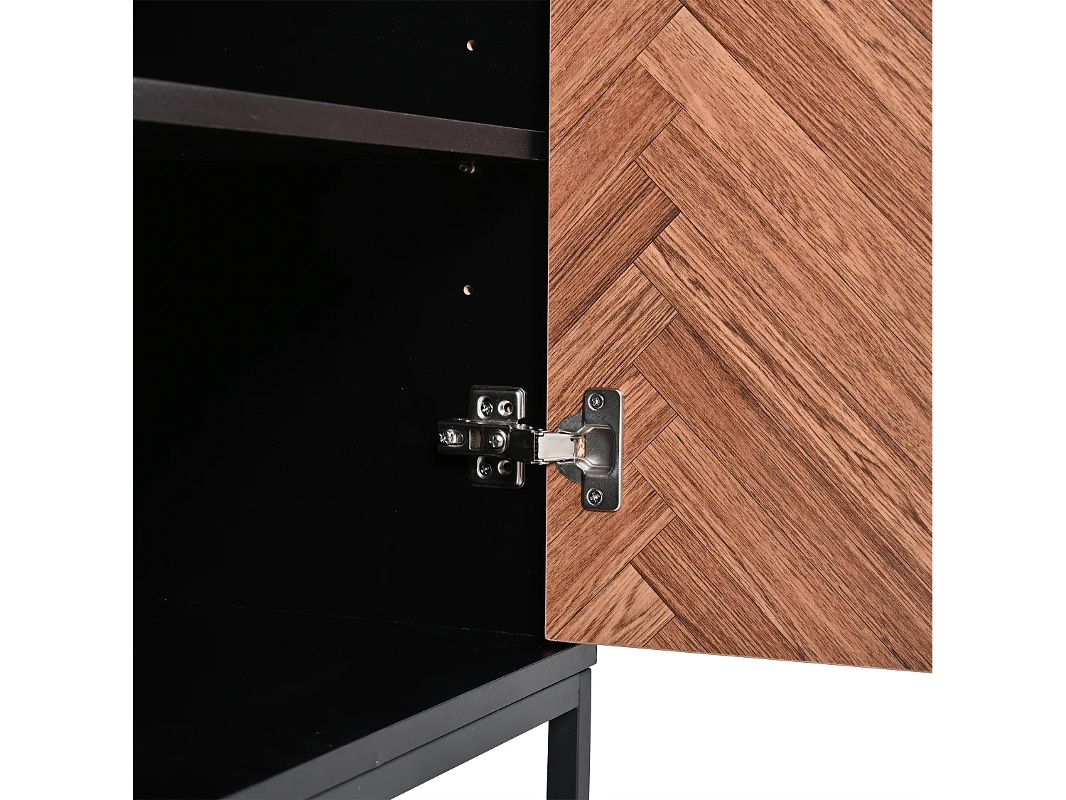 Anrichte 145x40x67 cm - 3 Schubladen und 2 Türen - mit verstellbaren Regalen - Natur + Schwarz