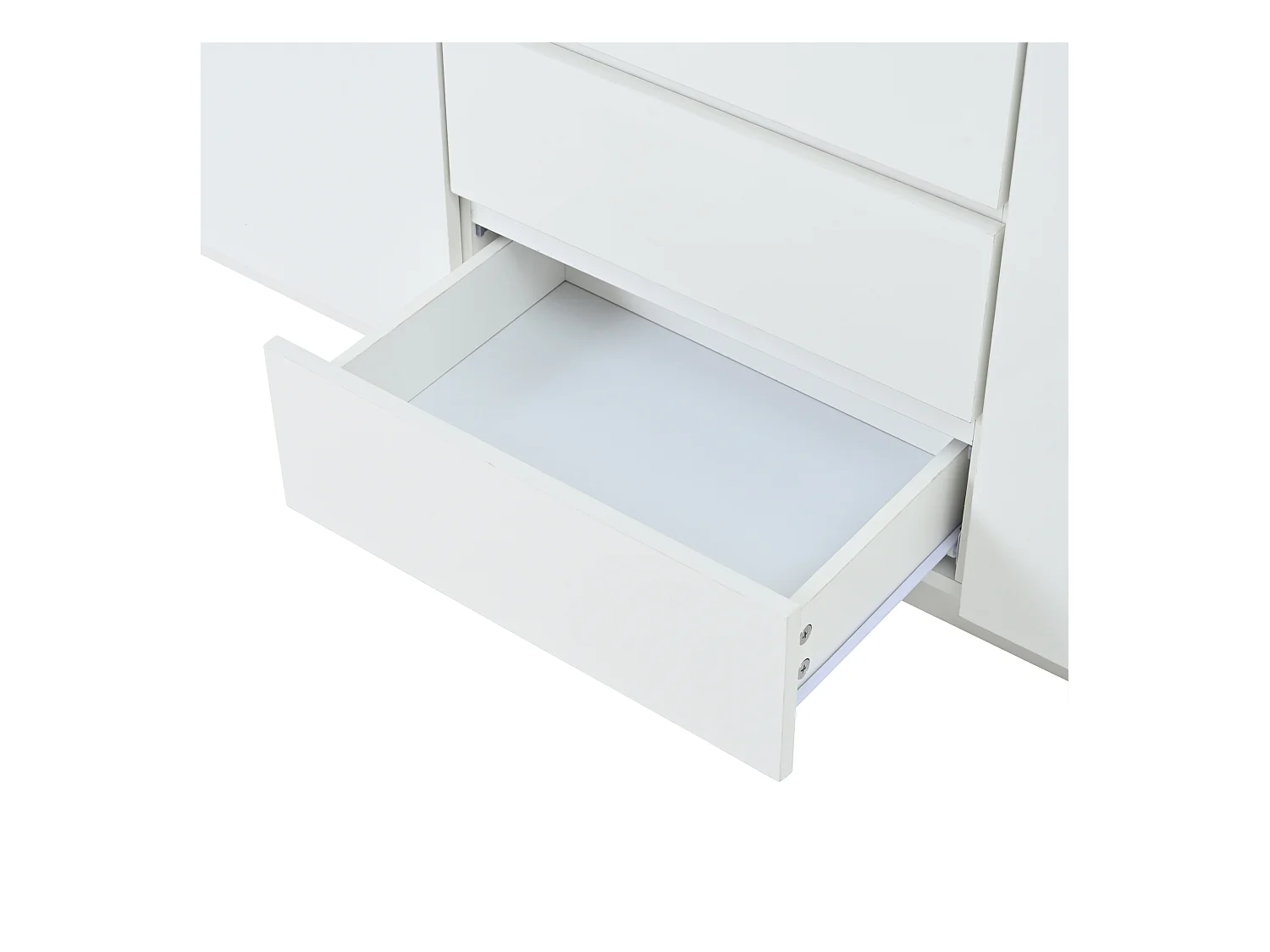 Buffet brillant 140x60x48 cm - 2 portes et 3 tiroirs - avec LED - Étagères réglables - Blanc + Noir