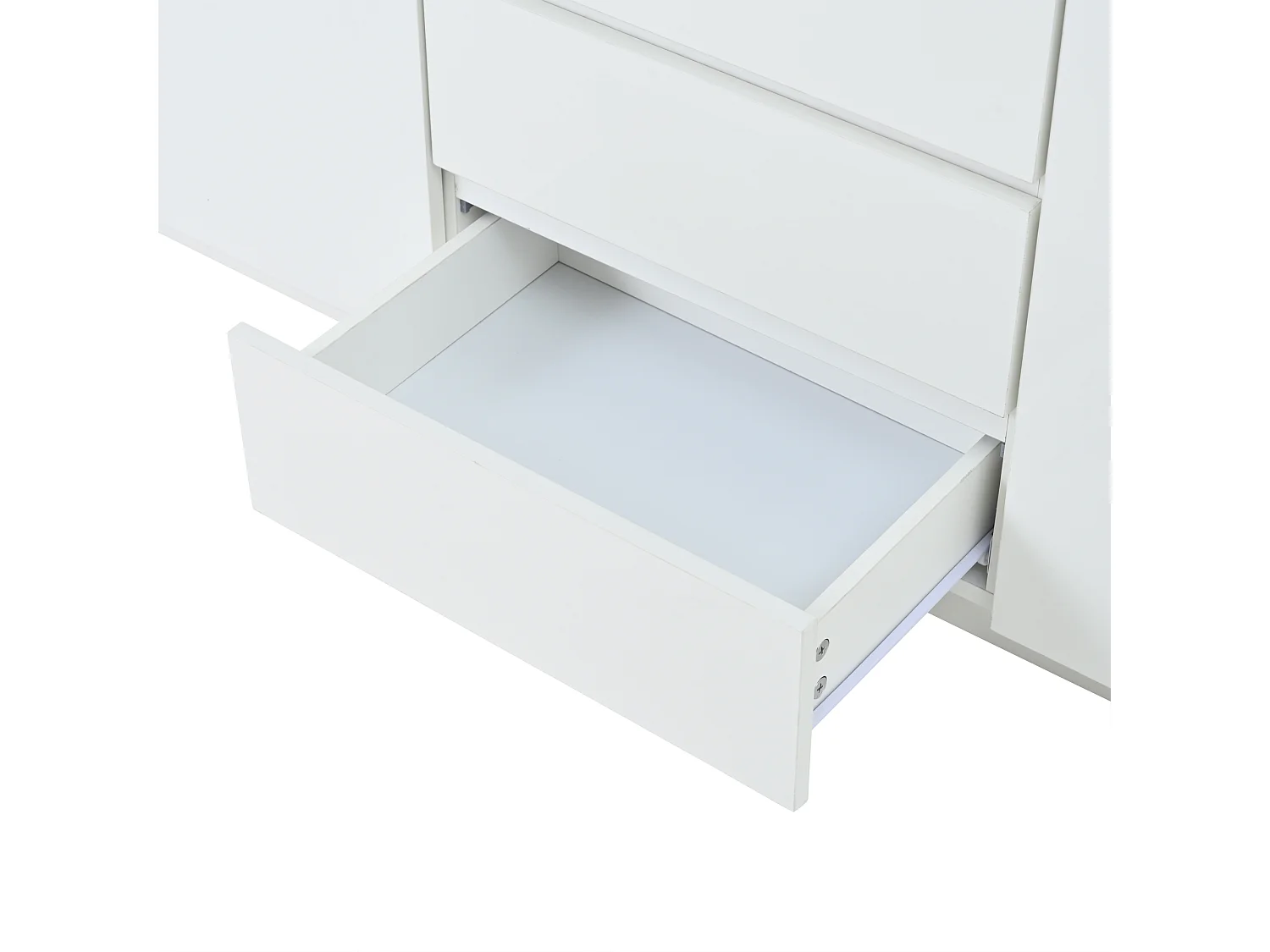 Hochglanz-Anrichte 140x60x48 cm - 2 Türen und 3 Schubladen - mit LED - Verstellbare Regale - Weiß + Schwarz