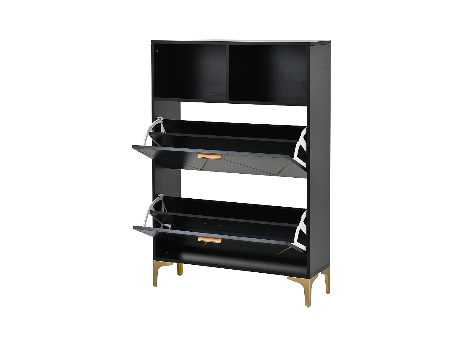 Meuble à chaussures 80x25x117cm - avec 2 portes abattantes - avec 2 étagères semi-ouvertes - MDF + Métal - Noir