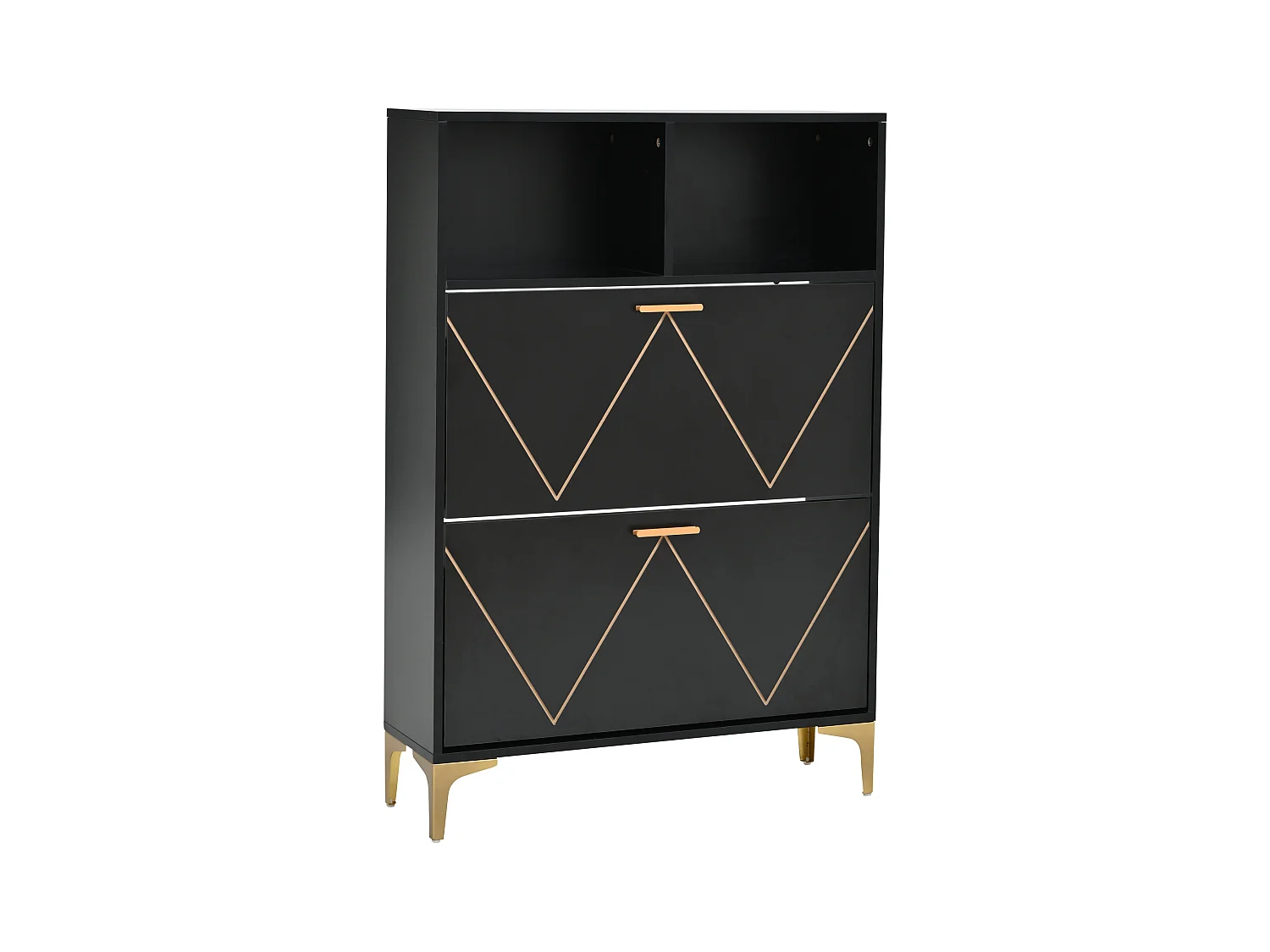 Meuble à chaussures 80x25x117cm - avec 2 portes abattantes - avec 2 étagères semi-ouvertes - MDF + Métal - Noir