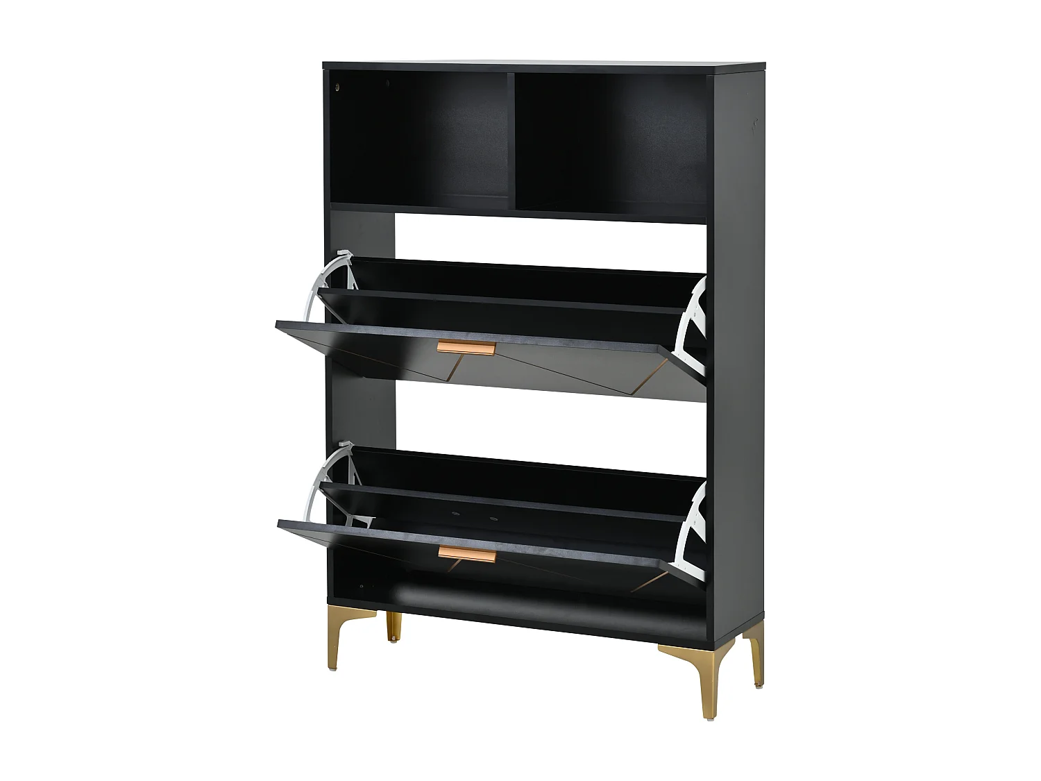 Mobile per scarpe 80x25x117 cm - con 2 ante battenti - con 2 ripiani semi-aperti - MDF + Metallo - Nero