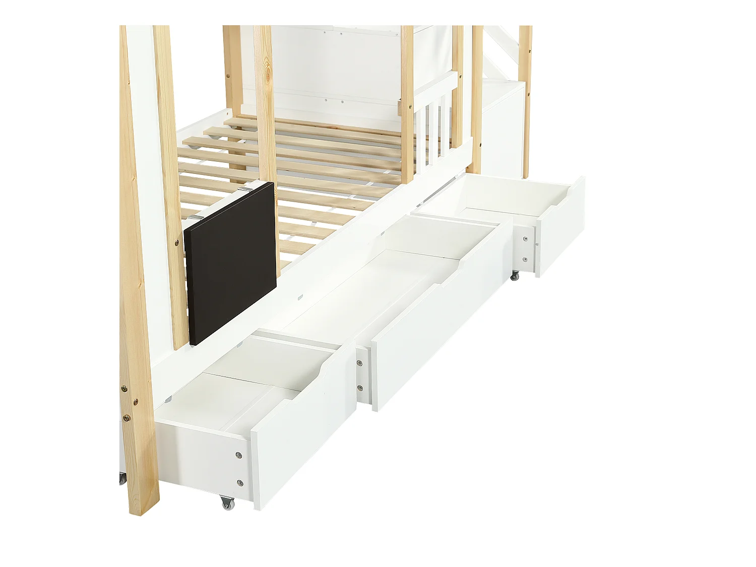 Lits superposés pour enfants 90x200cm - avec 3 tiroirs - avec un petit tableau noir - escalier avec rangement - Blanc + Naturel (sans matelas)