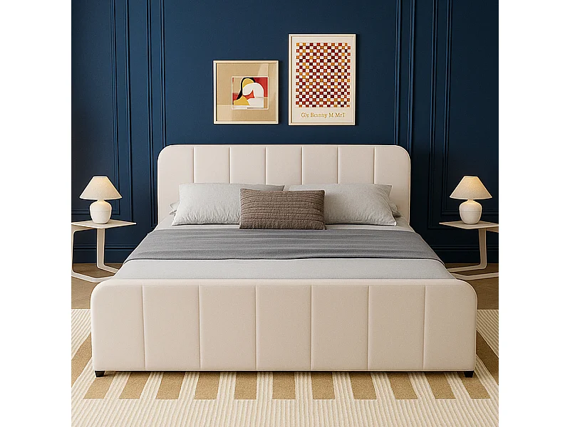 Lit avec coffre de rangement 160x200cm en velours beige TAMPA