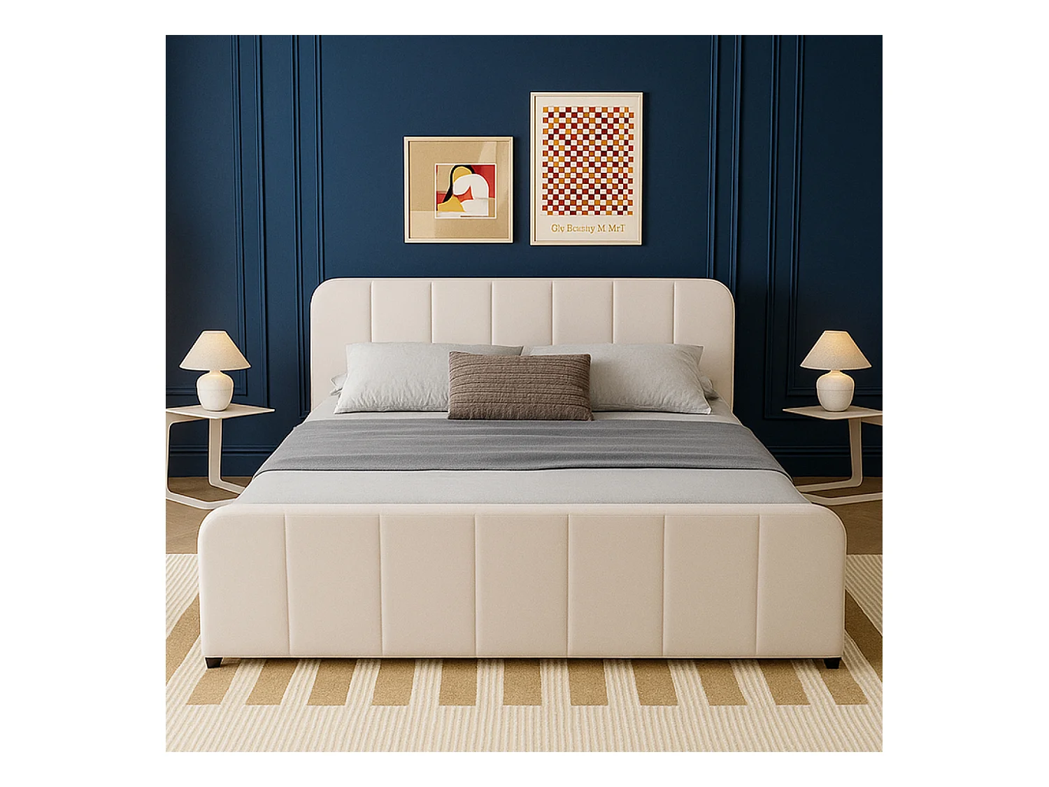 Lit avec coffre de rangement 160x200cm en velours beige TAMPA