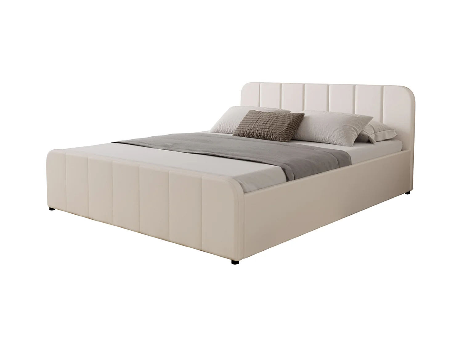 Lit avec coffre de rangement 160x200cm en velours beige TAMPA