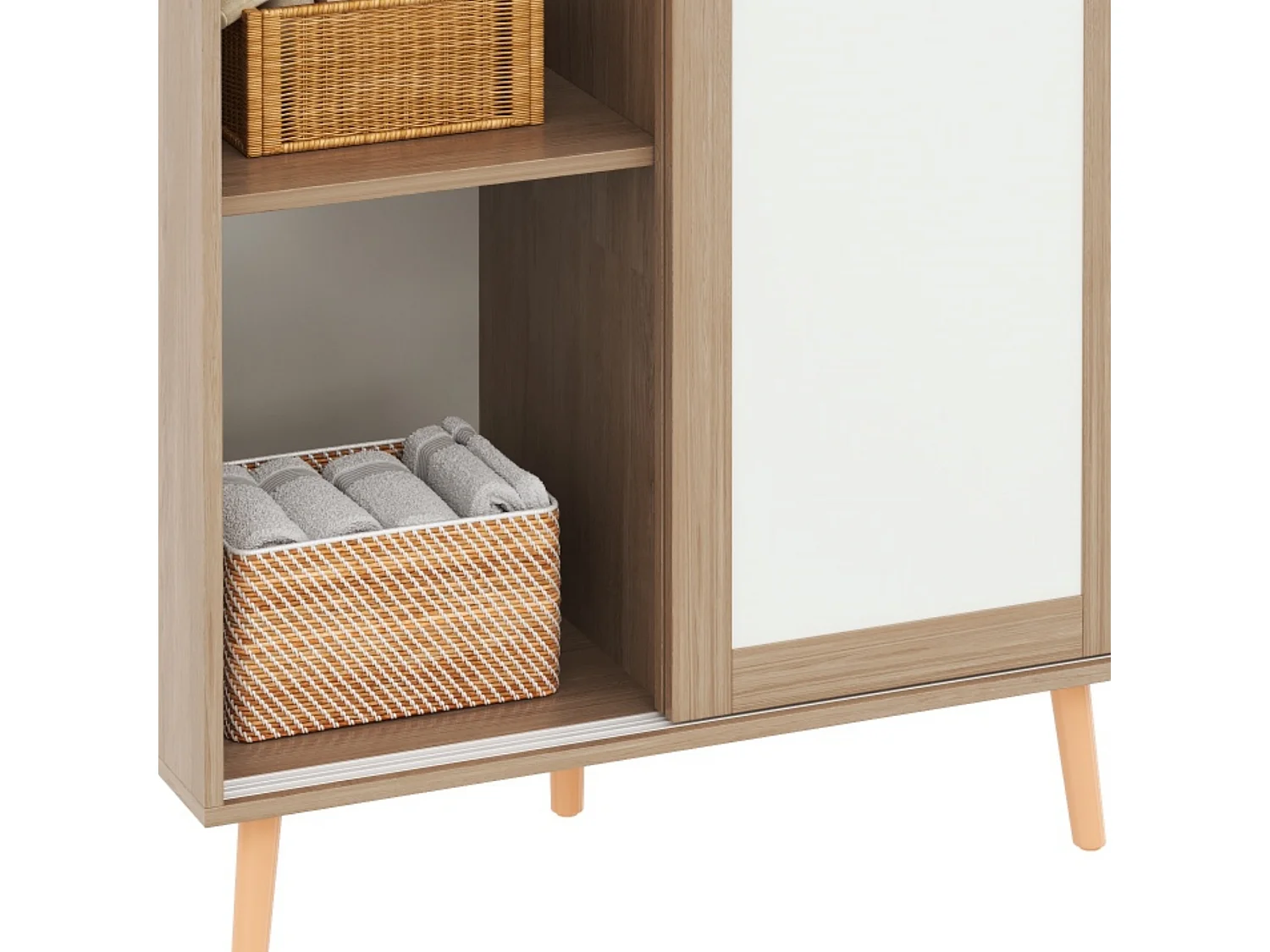 Armoire enfant 80x46x141.5 cm - avec tringle à vêtements - 2 portes coulissantes - pieds en bois massif - naturel