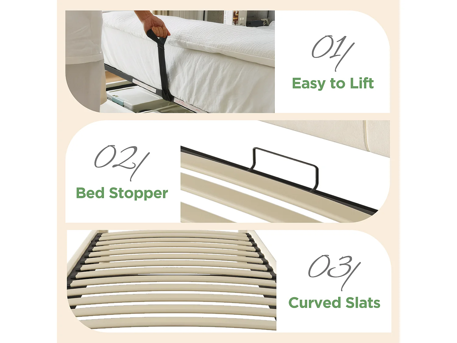 Lit coffre rembourré 90x200cm - avec éclairage LED - avec ports USB et Type-C - avec tête de lit réglable en hauteur - velours - Beige