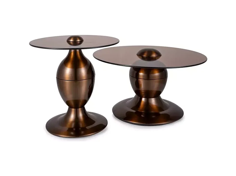 Tables d’appoint originales LAVILE en marron et en cuivre brillant