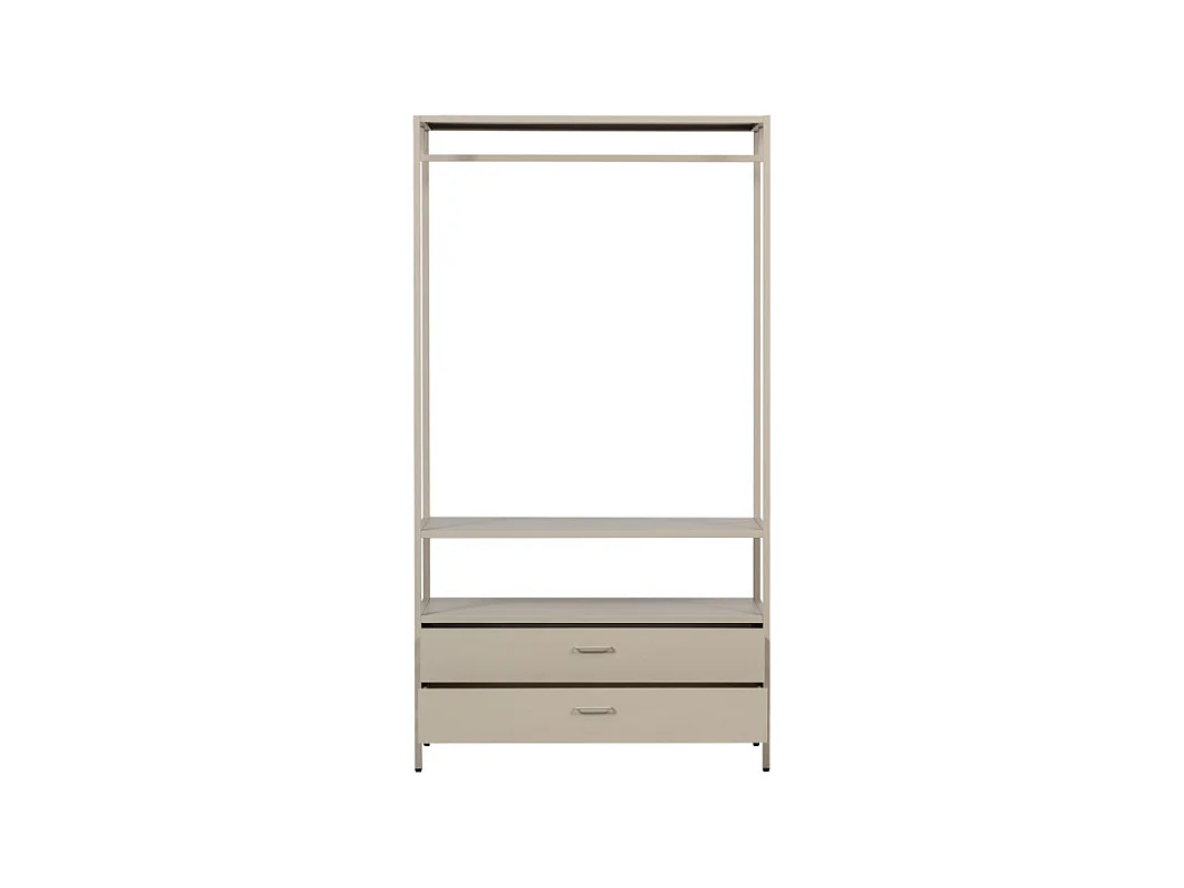 Ferris - Armoire ouverte 2 tiroirs en métal avec étagère L100cm - Beige