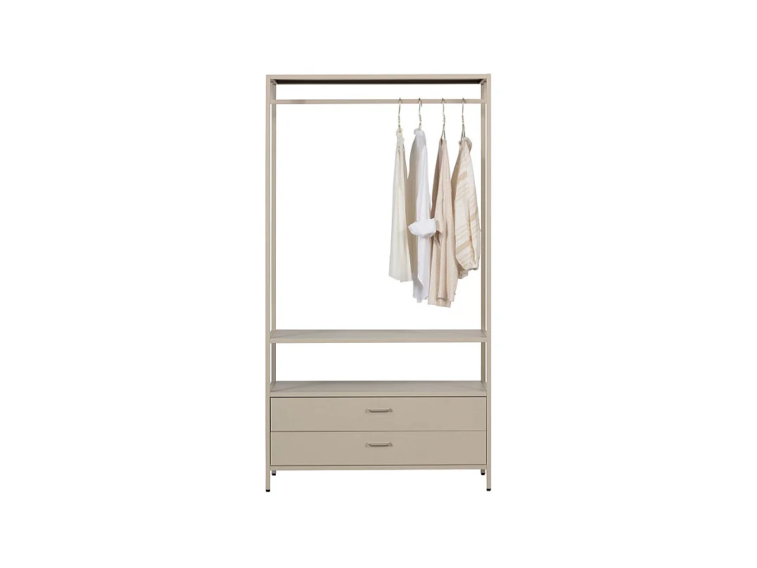 Ferris - Armoire ouverte 2 tiroirs en métal avec étagère L100cm - Beige