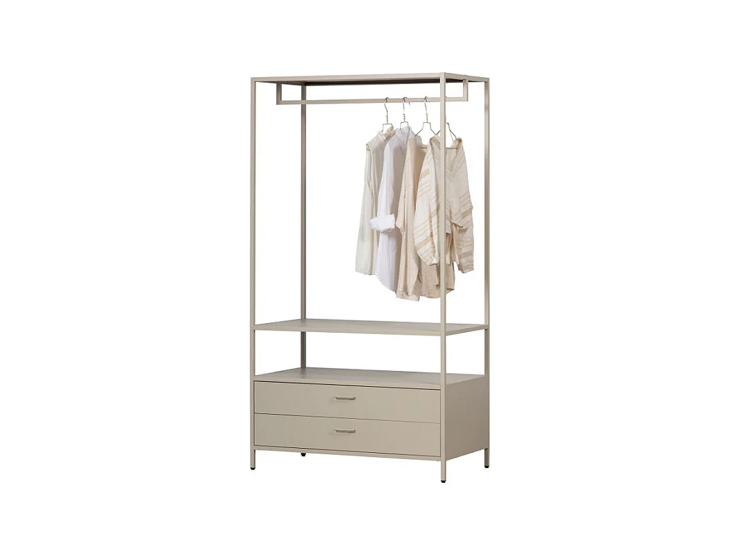 Ferris - Armoire ouverte 2 tiroirs en métal avec étagère L100cm - Beige