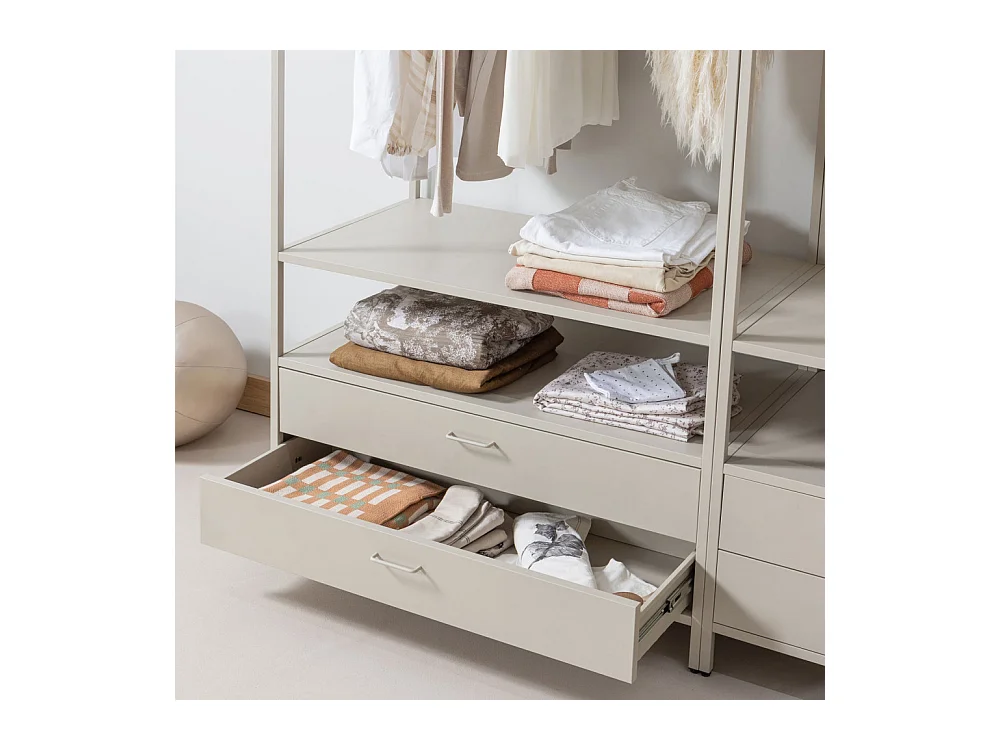 Ferris - Armoire ouverte 2 tiroirs en métal avec étagère L100cm - Beige