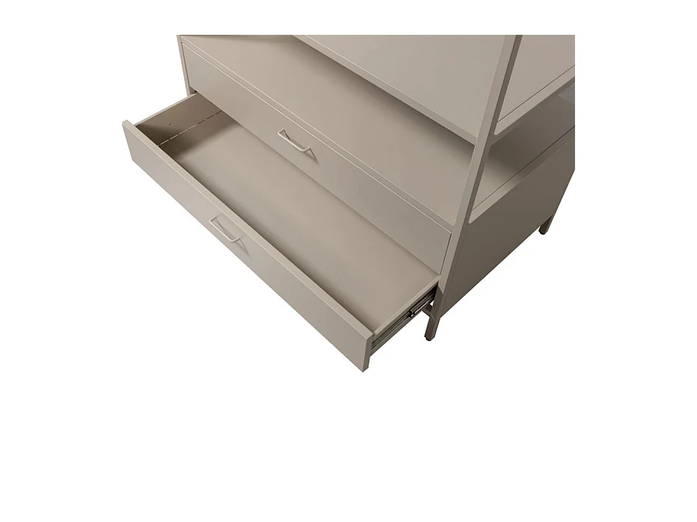 Ferris - Armoire ouverte 2 tiroirs en métal avec étagère L100cm - Beige