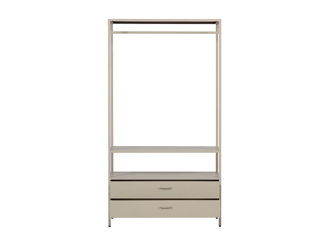 Ferris - Armoire ouverte 2 tiroirs en métal avec étagère L100cm - Beige