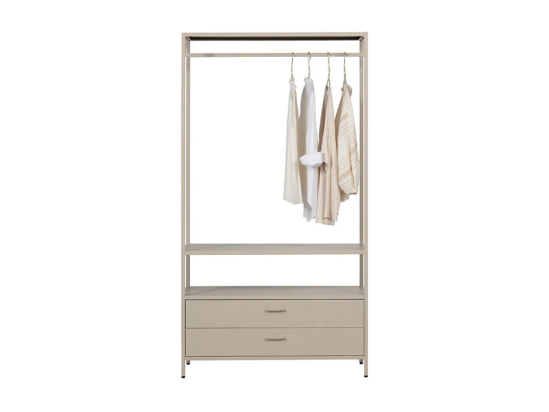 Ferris - Armoire ouverte 2 tiroirs en métal avec étagère L100cm - Beige