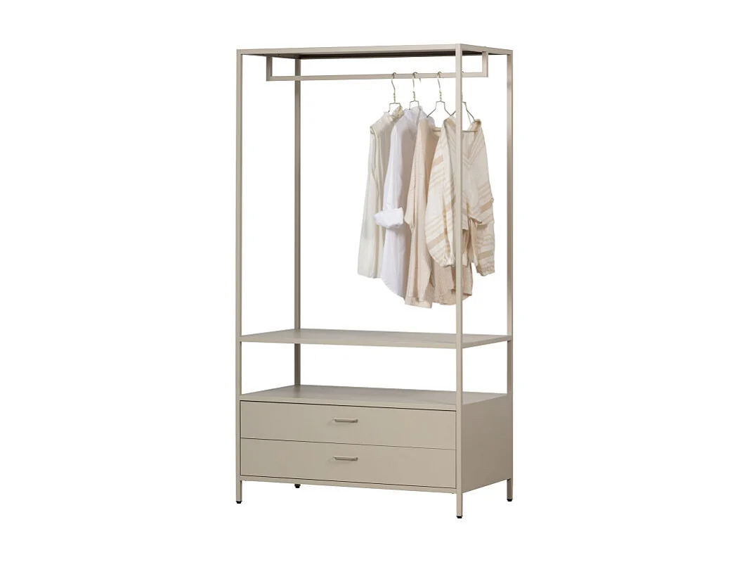 Ferris - Armoire ouverte 2 tiroirs en métal avec étagère L100cm - Beige