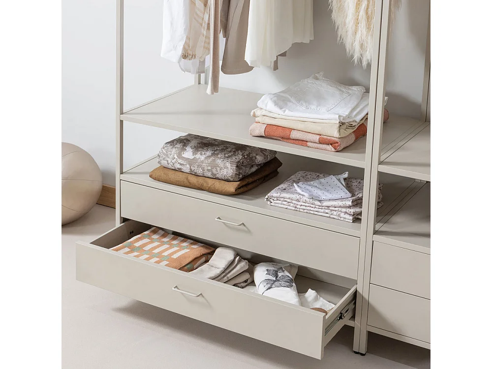 Ferris - Armoire ouverte 2 tiroirs en métal avec étagère L100cm - Beige