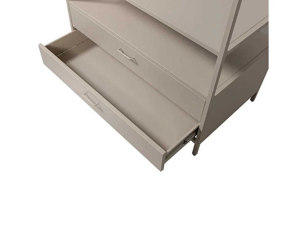 Ferris - Armoire ouverte 2 tiroirs en métal avec étagère L100cm - Beige