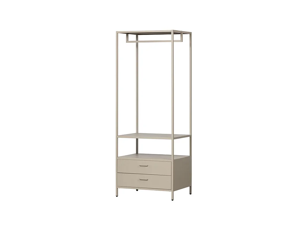 Ferris - Armoire ouverte 2 tiroirs en métal avec étagère L70cm - Beige