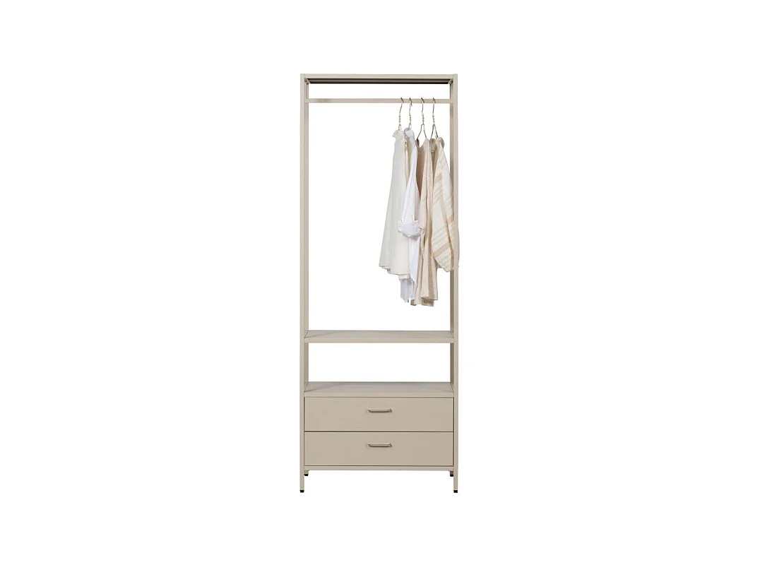 Ferris - Armoire ouverte 2 tiroirs en métal avec étagère L70cm - Beige