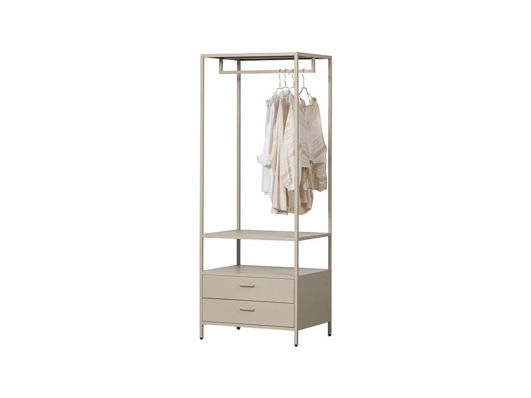 Ferris - Armoire ouverte 2 tiroirs en métal avec étagère L70cm - Beige