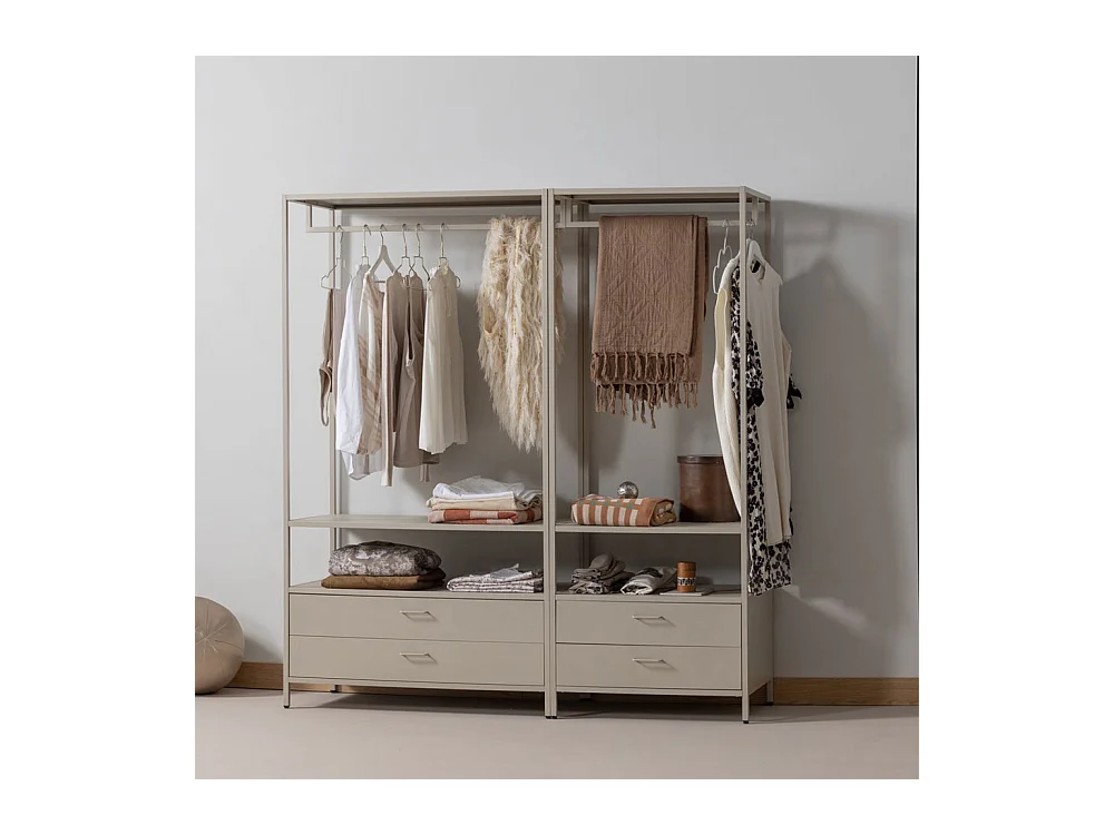 Ferris - Armoire ouverte 2 tiroirs en métal avec étagère L70cm - Beige