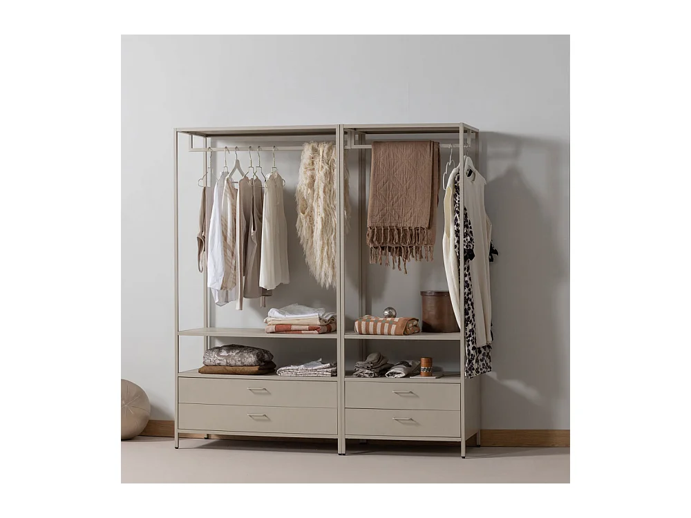 Ferris - Armoire ouverte 2 tiroirs en métal avec étagère L70cm - Beige