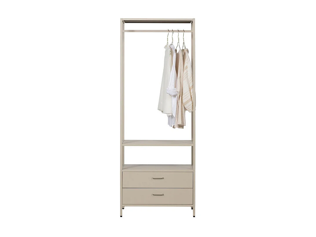 Ferris - Armoire ouverte 2 tiroirs en métal avec étagère L70cm - Beige