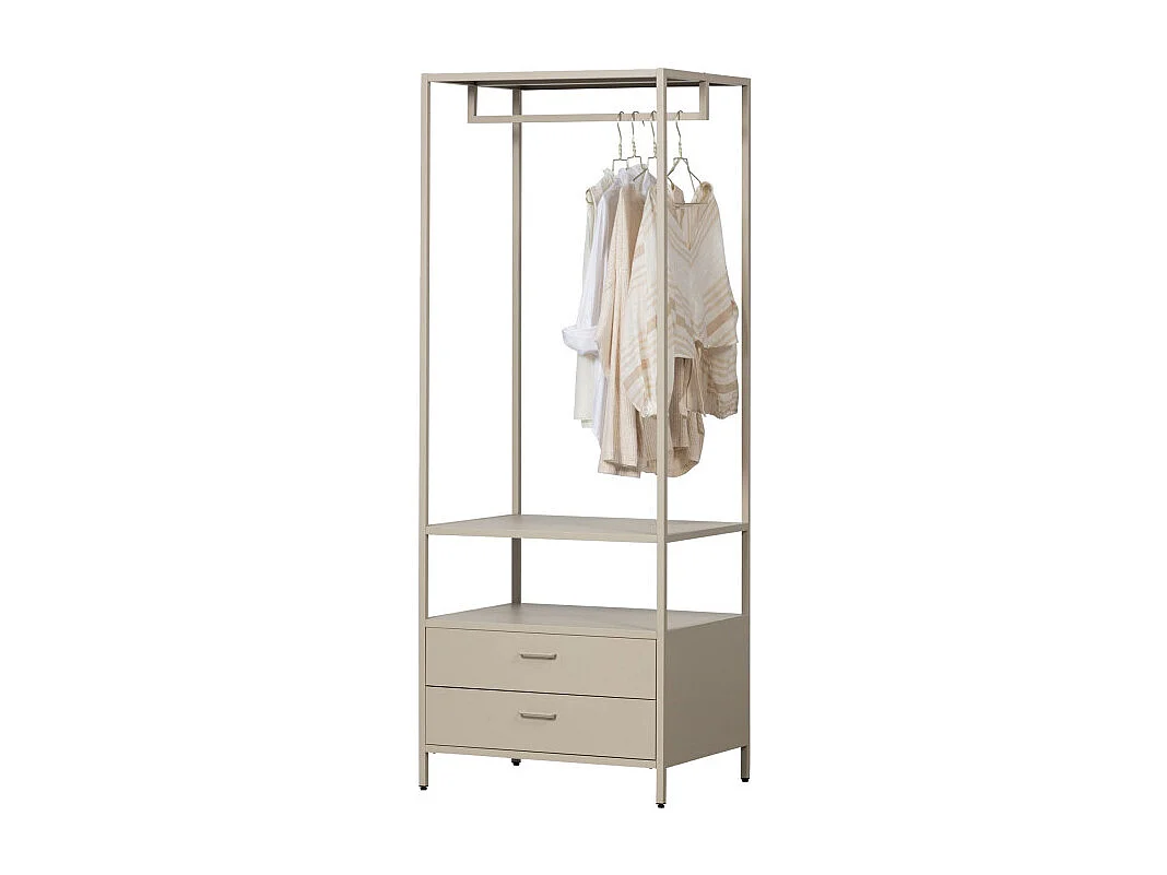 Ferris - Armoire ouverte 2 tiroirs en métal avec étagère L70cm - Beige