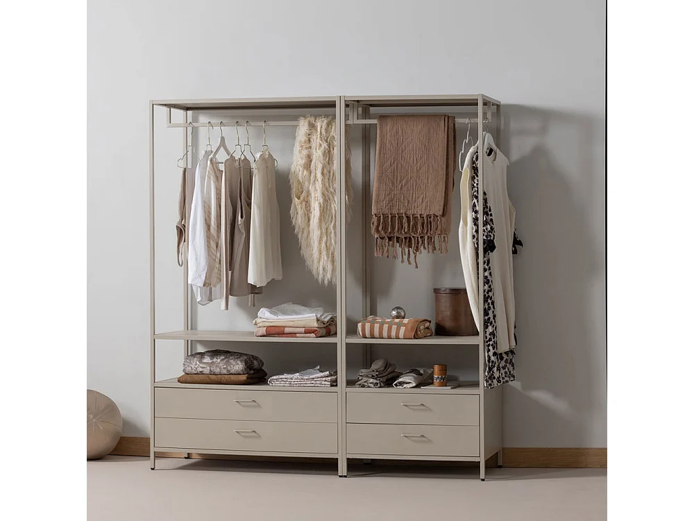 Ferris - Armoire ouverte 2 tiroirs en métal avec étagère L70cm - Beige