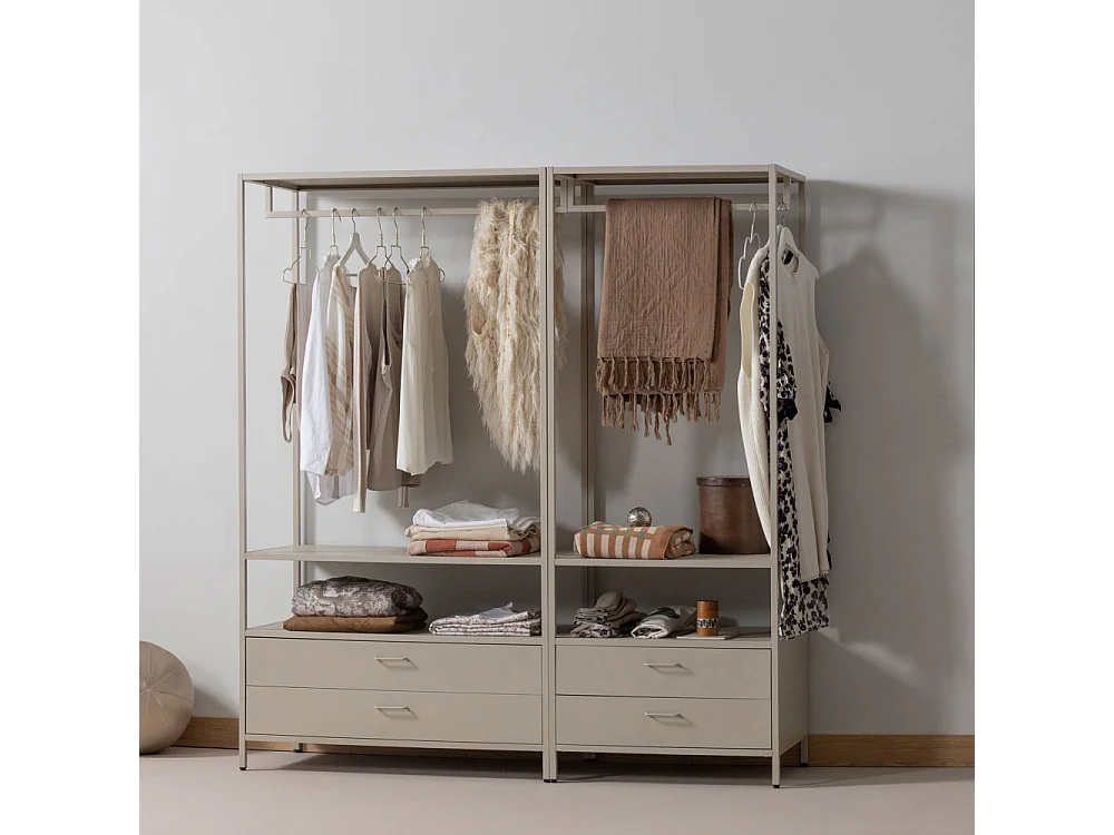 Ferris - Armoire ouverte 2 tiroirs en métal avec étagère L70cm - Beige