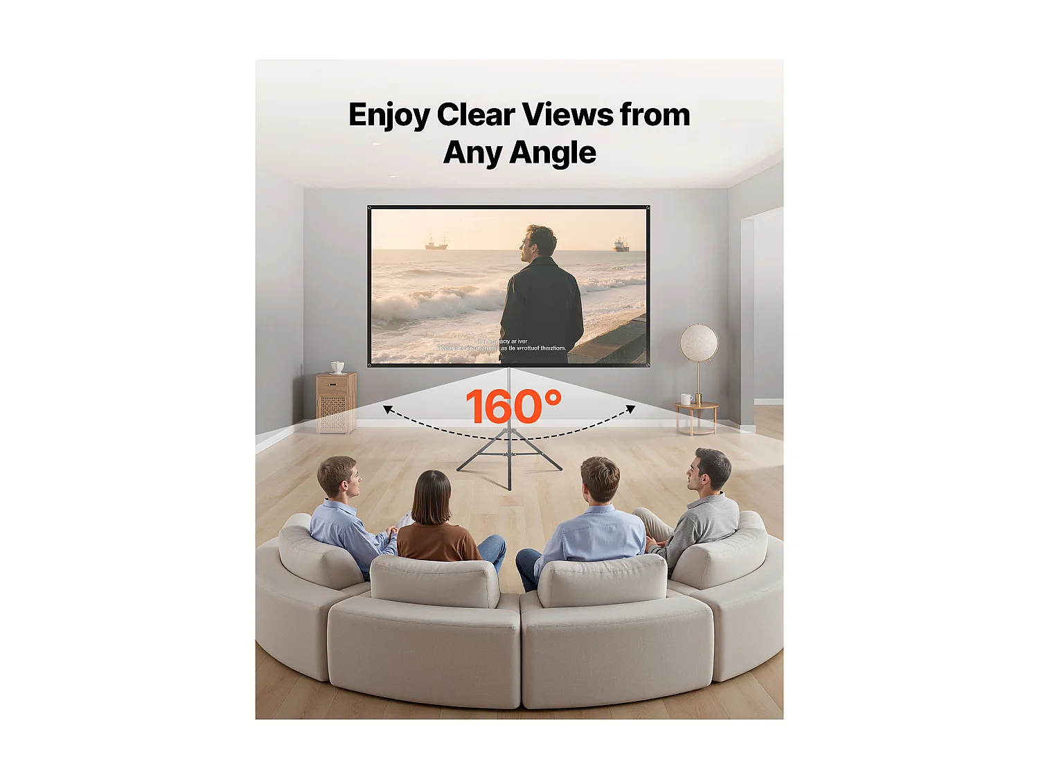 Écran de Projection SucceBuy avec Trépied de 203,2 cm, Toile de Projection Portable et Infroissable, Grand Angle de Vision 160°, 16:9 4K HD