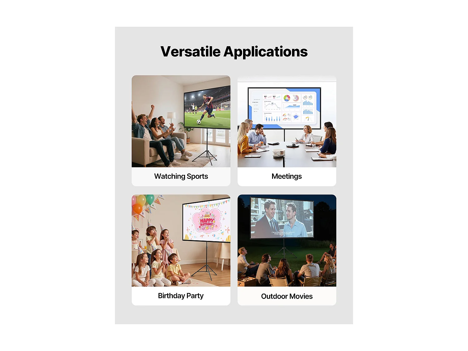 Écran de Projection SucceBuy avec Trépied de 203,2 cm, Toile de Projection Portable et Infroissable, Grand Angle de Vision 160°, 16:9 4K HD